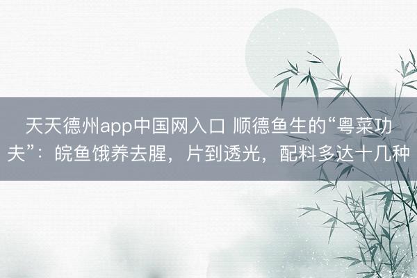 天天德州app中国网入口 顺德鱼生的“粤菜功夫”：皖鱼饿养去腥，片到透光，配料多达十几种