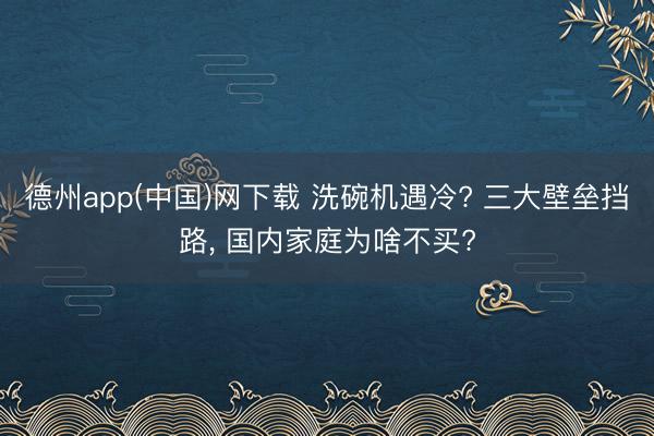 德州app(中国)网下载 洗碗机遇冷? 三大壁垒挡路， 国内家庭为啥不买?