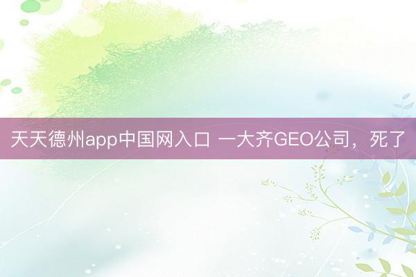 天天德州app中国网入口 一大齐GEO公司，死了