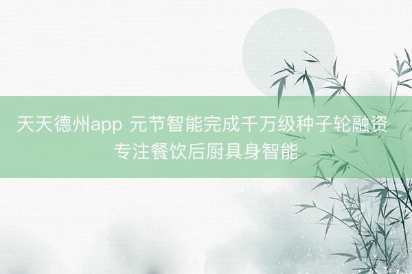 天天德州app 元节智能完成千万级种子轮融资 专注餐饮后厨具身智能