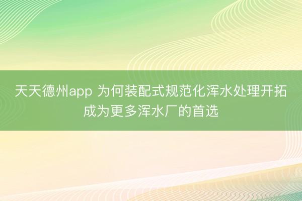 天天德州app 为何装配式规范化浑水处理开拓成为更多浑水厂的首选