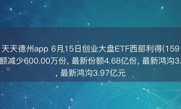 天天德州app 6月15日创业大盘ETF西部利得(159814)份额减少600.00万份， 最新份额4.68亿份， 最新鸿沟3.97亿元