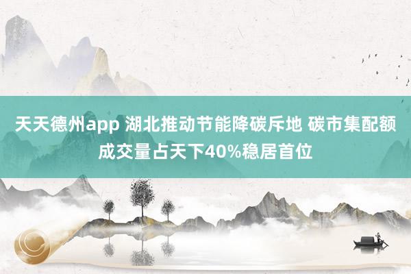 天天德州app 湖北推动节能降碳斥地 碳市集配额成交量占天下40%稳居首位